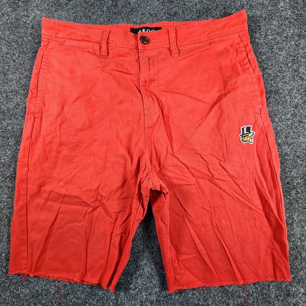 AKOO Chino Shorts Mens 34 Red Raw‎ Hem Embroidered Patch Standard Fit Streetwear
